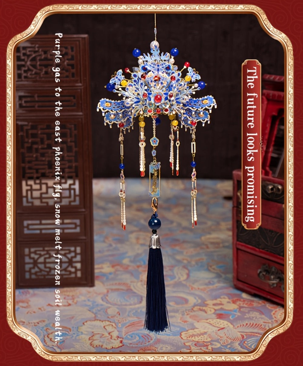 3D Metal Puzzle Phoenix Crown Qingluan – Blue & Gold DIY Assembly with Beads & Tassels, Chinese Mythology Art Collectible, Unique Romantic Gift for Girlfriend Boyfriend Birthday Anniversary