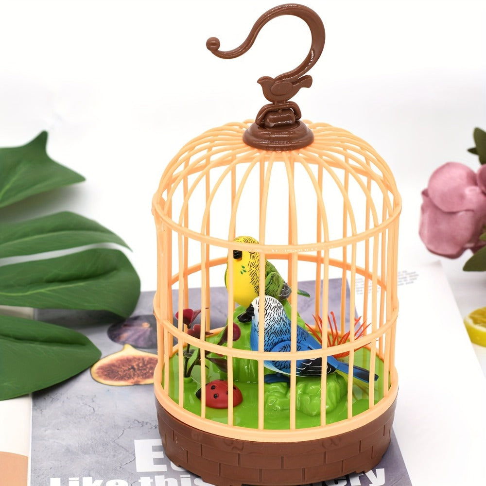 Mini Voice-Activated Birdcage Toy – Chirping & Wing-Fluttering Parrot, Interactive Sound-Responsive Animal Toy, Battery Powered, Birthday Christmas Gift for Kids Boys Girls