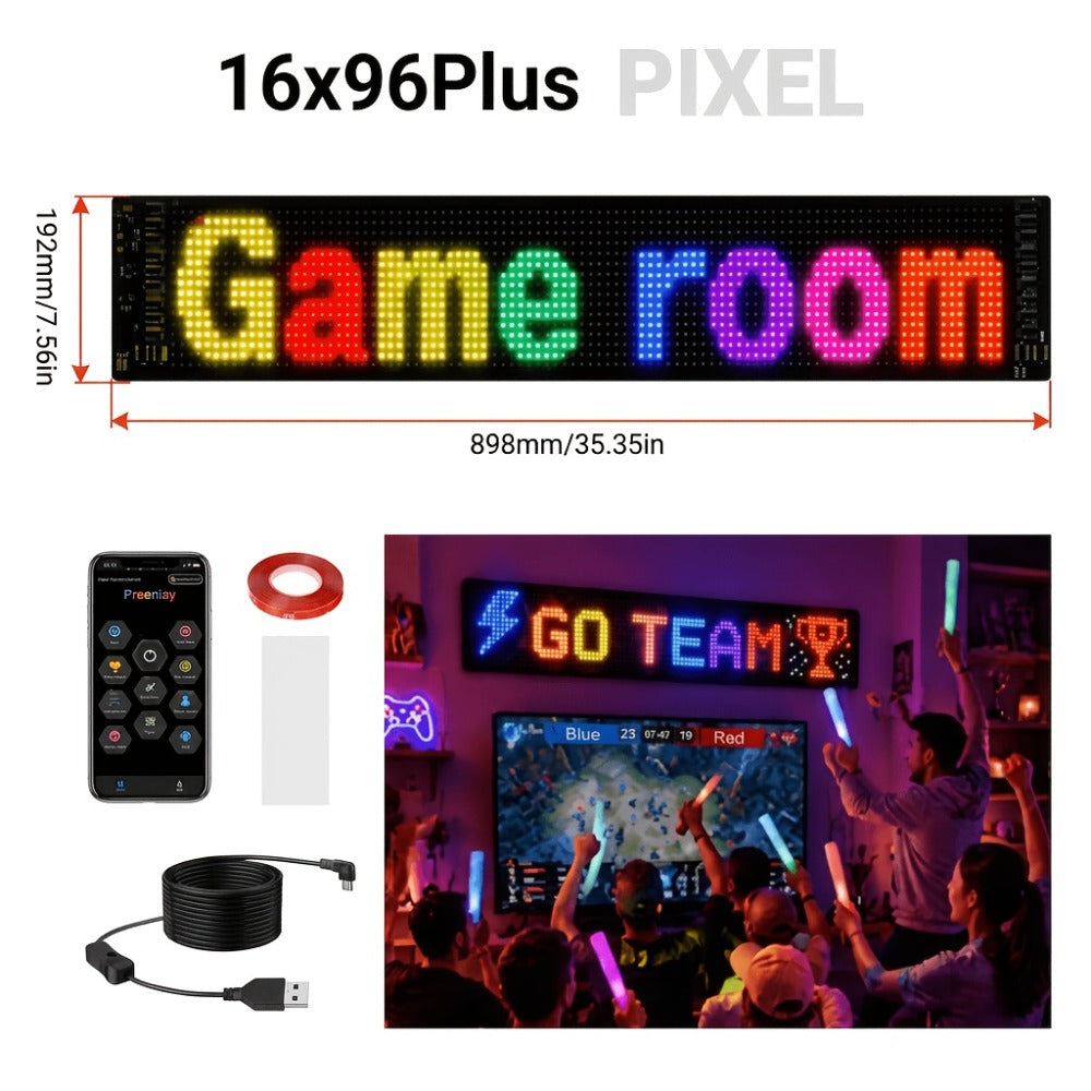 RGB LED Pixel Display Wall Art App Control USB Powered - Colorful Programmable Flexible Soft Screen Custom Text & Patterns for Game Room Streaming Setup Store Sign Car Window Dimmable Decoration 32x16 64x16