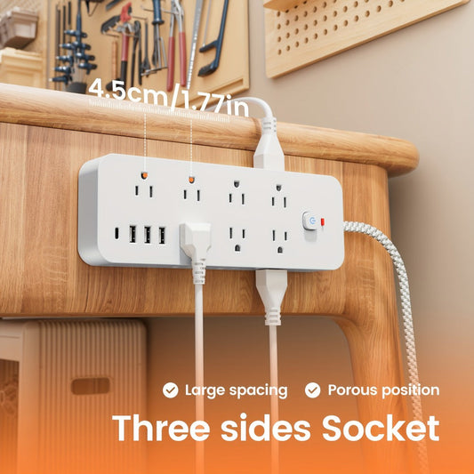 14-Outlet Power Strip Surge Protector 18-in-1 with 14 AC Outlets 3 USB-A 1 USB-C Port Independent Switch Overload Protection Multi-Plug Charging Station for Living Room Bedroom Bedside Office Balcony – Black & White