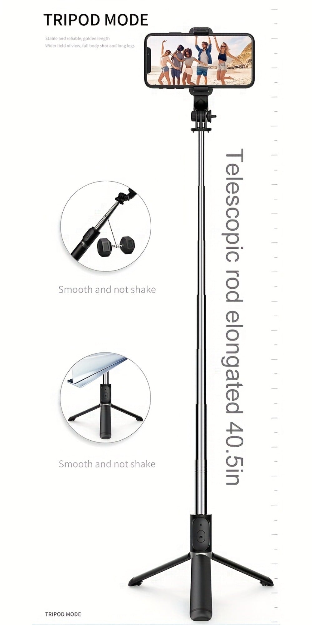 Portable Selfie Stick Tripod 40 Inch Floor Stand with Wireless Remote & Anti-Shake Base – Extendable Compact Phone Tripod for Travel Vlogging, TikTok Live, Outdoor Filming, iPhone & Android
