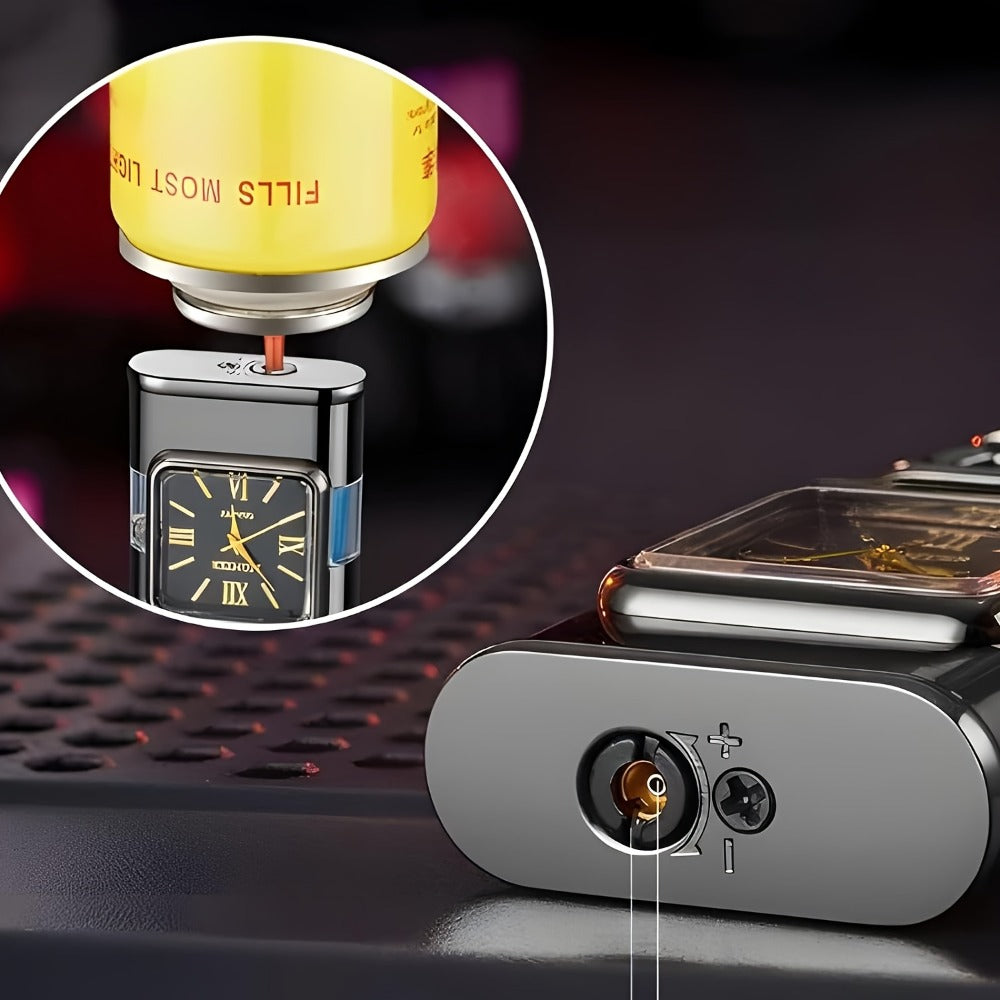 Double Flame Windproof Lighter Creative Retro Metal Lighter Dragon Eagle Gun Shape Quartz Dial Portable Outdoor Lighter Men Gift Box Butane Gas Not Included