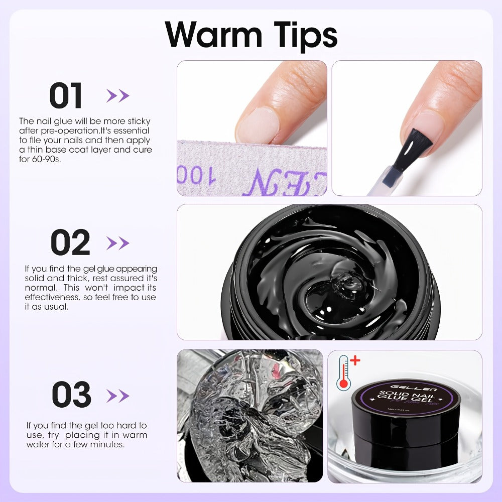 Solid Gel Nail Glue Kit with Mini LED Lamp — 8g UV Cure Gel Glue 28+ Days Long-Lasting Bond for Press On Nails Acrylic Tips Rhinestones, Non-Toxic Natural Resin, Salon & Home Manicure Gift Set