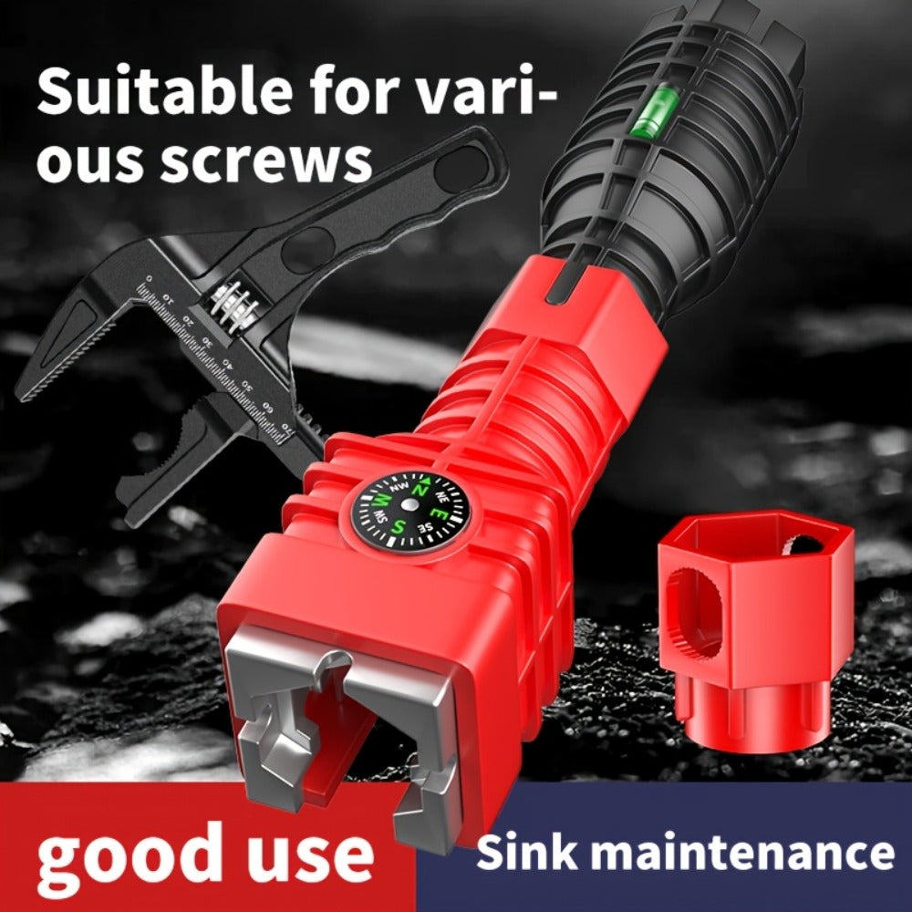 Sink Wrench Kit 18-in-1 Plumbing Tool Set - Universal Faucet Basin Wrench for Tight Spaces, Non-Slip Ergonomic Handle, Pipeline Maintenance Tool for Kitchen, Bathroom & Emergency Plumbing Repairs
