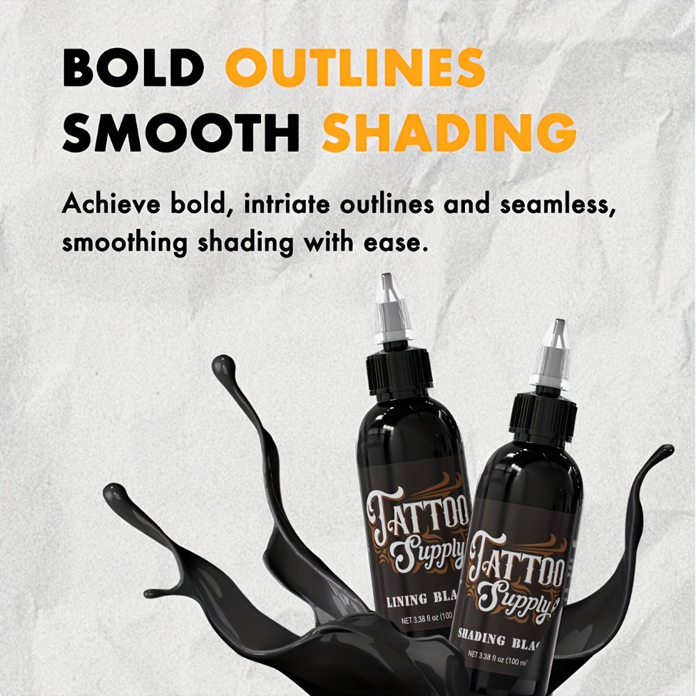 Neebol Super Black Tattoo Ink Darkest Outlining Shading Blending Fade-Resistant Professional Body Art Pigment for Artists & Beginners 100ml 250ml