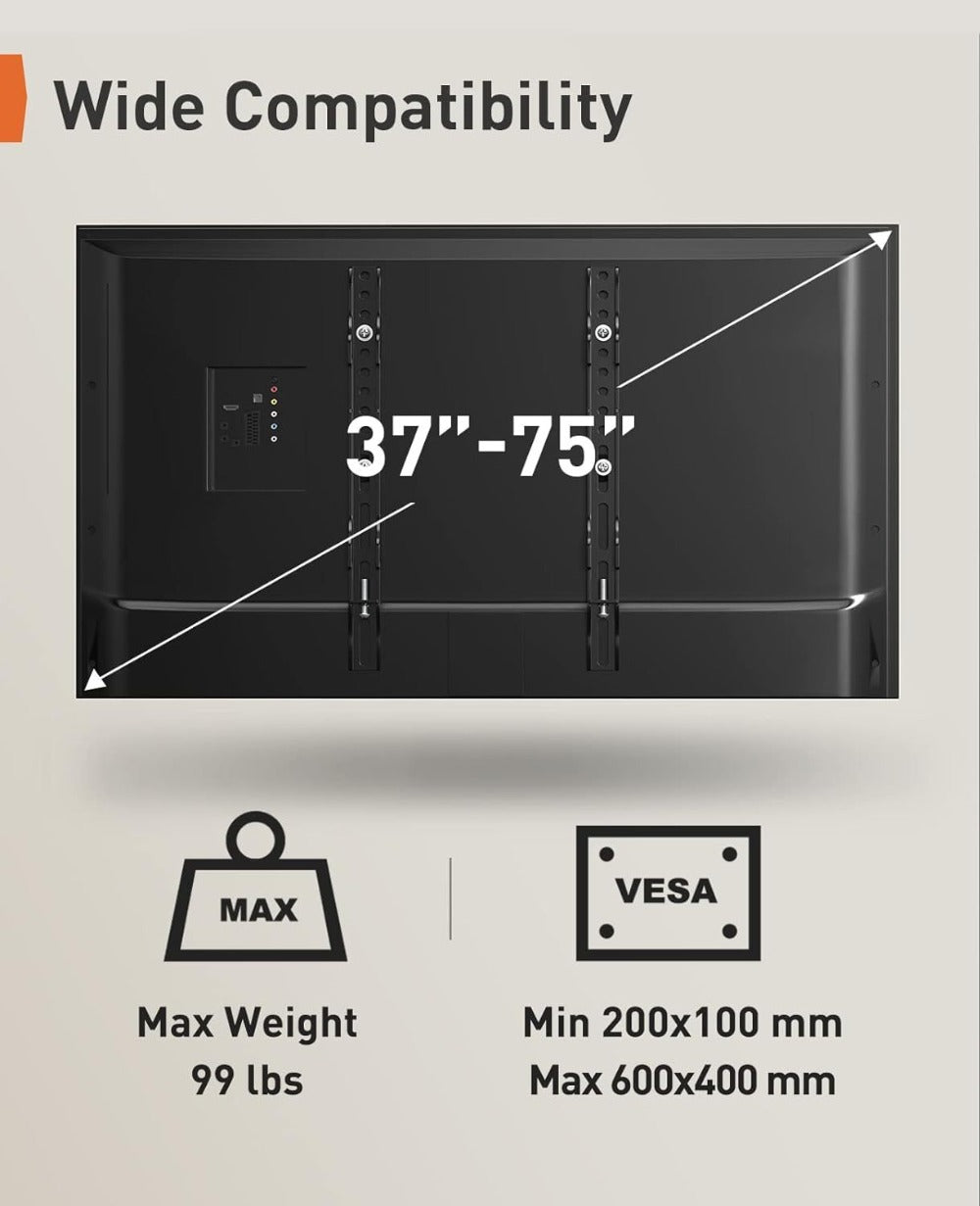 Ceiling TV Mount 37-75 Inch - 360° Swivel & Tilt Adjustable Bracket for Flat & Curved TVs up to 110 lbs, VESA 600x400mm, Stainless Steel, for Home Restaurant Gym