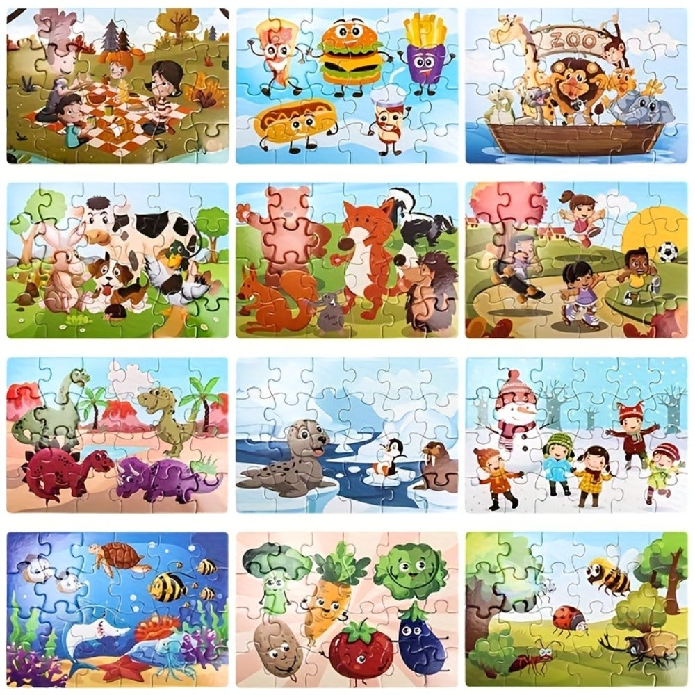 Kids Jigsaw Puzzle Set, 12 Mixed-Theme Puzzles for Hands-On Play