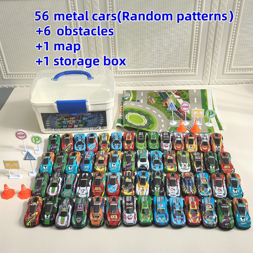 64 Pcs Pull Back Toy Car Set with City Map, Traffic Signs & Storage Box – 56 Mini Die-Cast Vehicles for Kids Boys Girls Ages 3+, Party Favors Birthday Christmas Gift