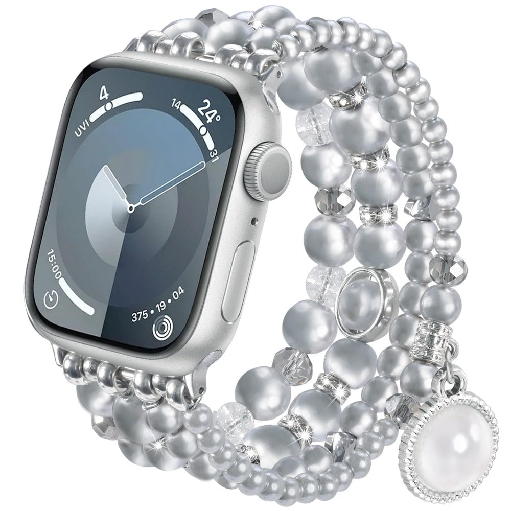 Pearl Watch Band for Apple Watch Series 11 10 9 8 7 6 5 4 3 2 1 SE Bling Jewelry Bracelet Strap Stainless Steel Buckle Elegant Women 38mm 40mm 41mm 42mm 44mm 45mm 46mm 49mm Pearl White Sakura Pink Akoya Champagne Gold