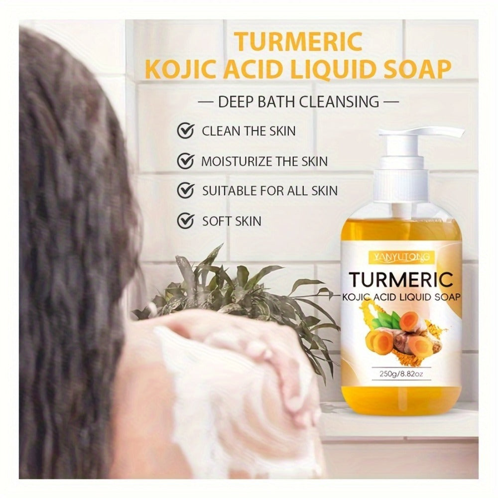 Turmeric Kojic Acid Body Wash 250g Deep Cleansing Skin Brightening - Rich Foam Liquid Soap for Dark Spots Hyperpigmentation Even Skin Tone Moisturizing Shower Gel All Skin Types 8.82 oz