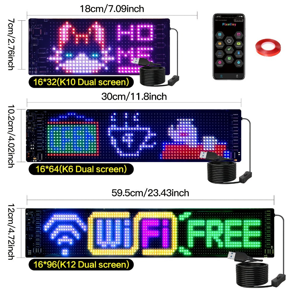 RGB LED Pixel Display Wall Art App Control USB Powered - Colorful Programmable Flexible Soft Screen Custom Text & Patterns for Game Room Streaming Setup Store Sign Car Window Dimmable Decoration 32x16 64x16