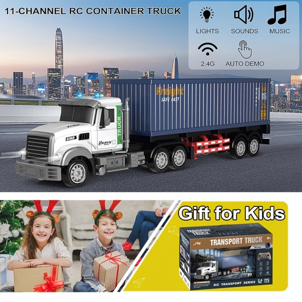 RC Semi Truck, 1:24 Scale 23.6-Inch Remote Control Container Truck with 2.4G & USB Charging