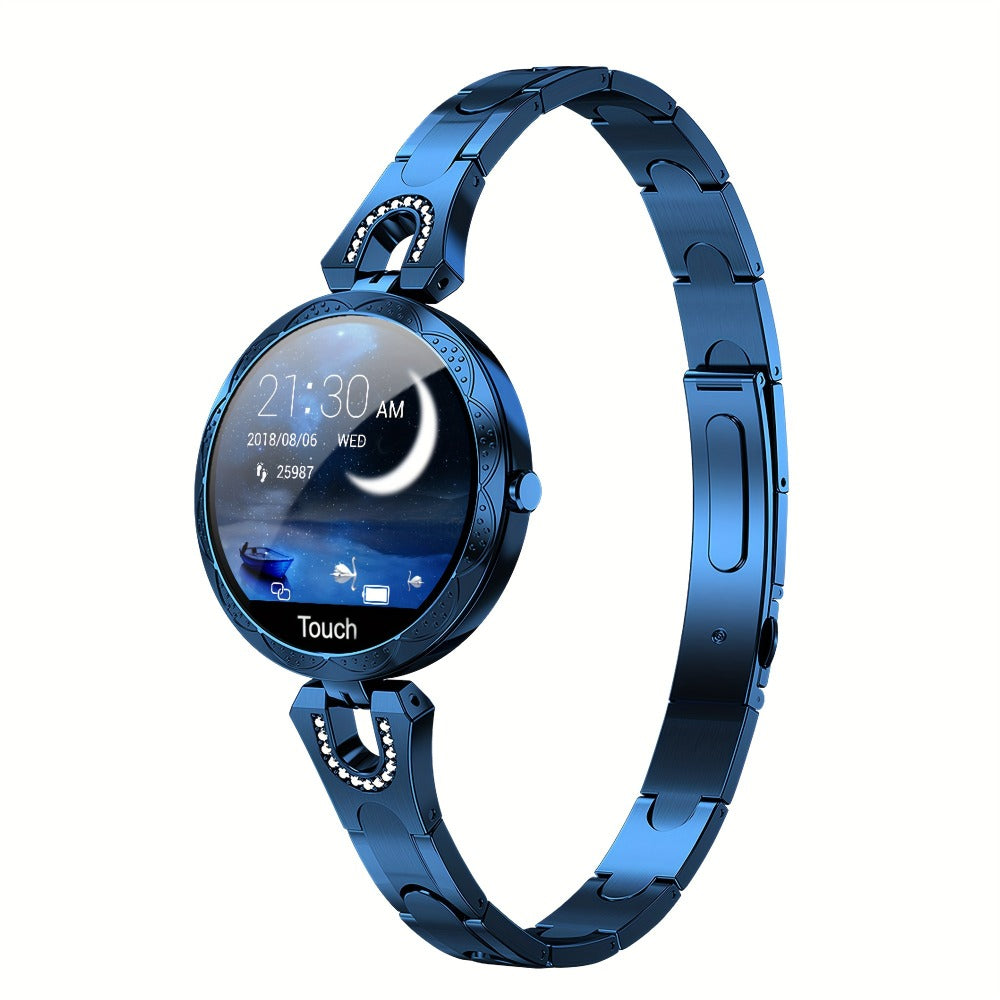 Diamond Rhinestone Smartwatch for Women Bling Luxury Chic Design 1.09 Inch Full Touch Screen Calling 100 Sport Modes Step Calorie Heart Rate Sleep Tracker Statement Jewelry Watch Gift for Her Blue