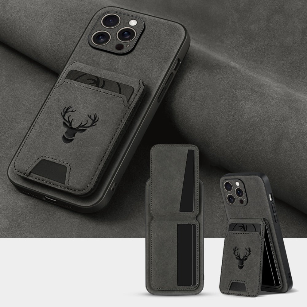 Wallet Phone Case for iPhone 16 Pro Max 16 Pro 16 Plus 16 15 14 13 12 11 Series Luxury PU Leather Flip Cover Card Holder Kickstand Magnetic Closure Moose Design – Men Women Gift