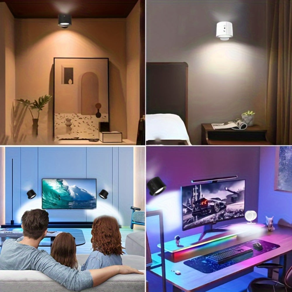 Rechargeable Magnetic LED Wall Sconce 360° Rotatable – Touch & Remote Control 3 Color Temps Dimmable USB-C Wireless Wall Light for Bedroom Hallway Stairs Reading – 2 Pack Black/White
