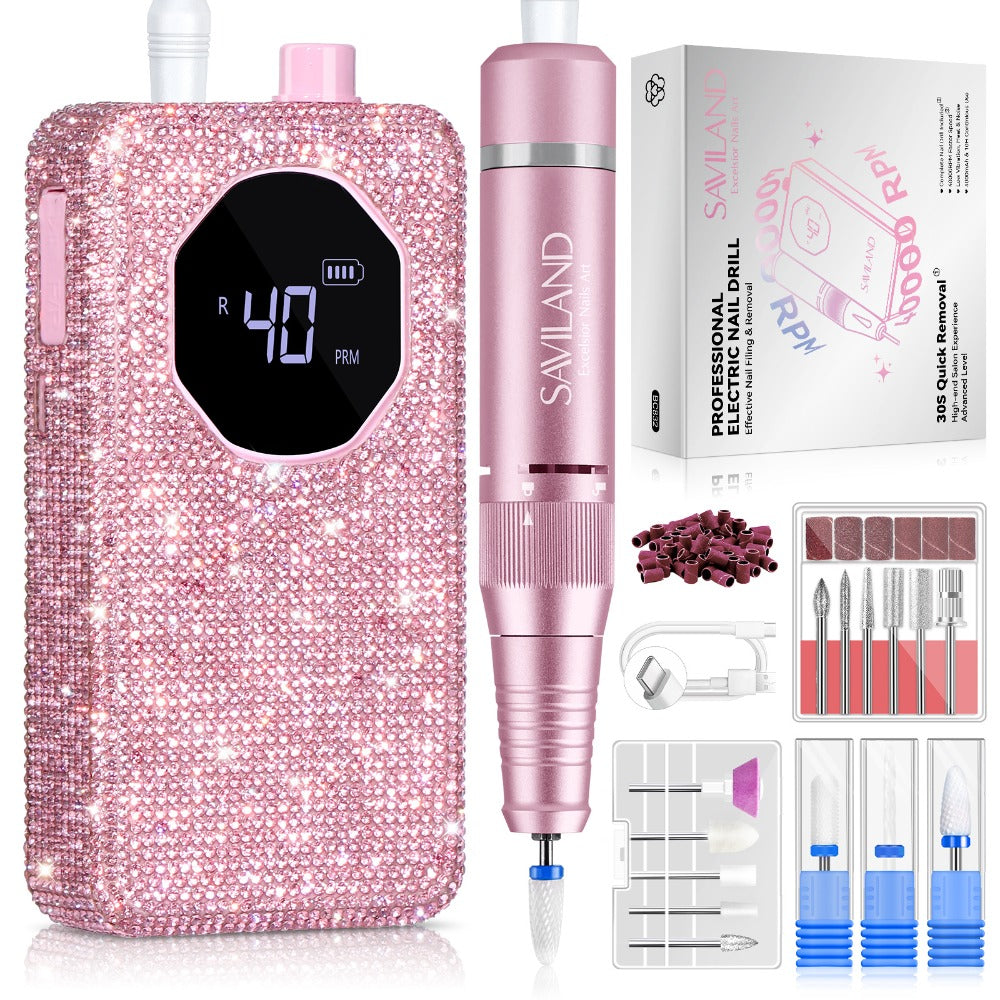 Electric Nail Drill 40000 RPM Rechargeable Professional Nail Drill Machine 4000mAh Battery LCD Display Ceramic Bits Sanding Bands for Acrylic Gel Nails Salon Home Use
