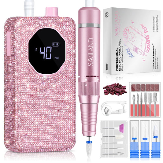 Electric Nail Drill, 40,000 RPM Rechargeable with LCD Display in Bright Pink