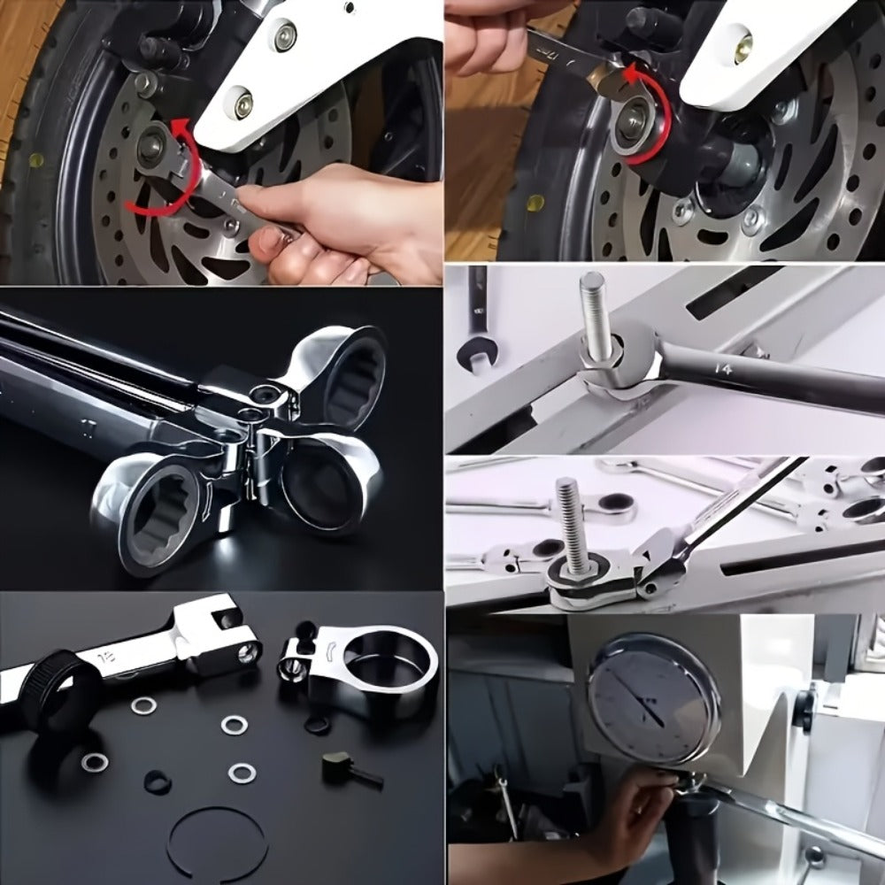 Wrench Set 10-Piece Multi-Function – 8 Hex Wrenches, Flare Wrench & 10mm Ratchet Wrench, Chrome Vanadium Steel, 180° Rotating Double-Ended 72-Tooth Precision Gear Design