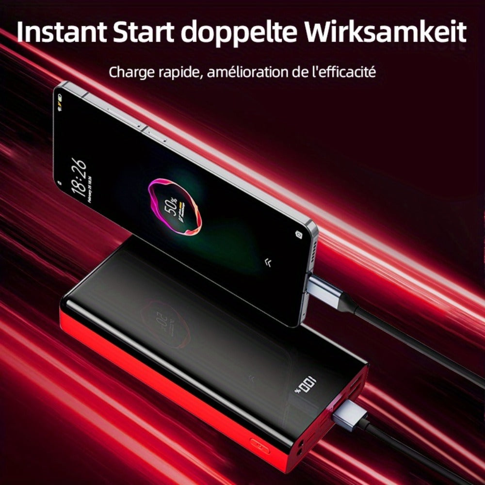 4-Port 100000mAh High Capacity Power Bank 30000mAh 50000mAh 80000mAh, Type-C Fast Charging LED Display Outdoor Emergency Backup Battery Pack for iPhone Android Samsung Tablets – Black Red Available