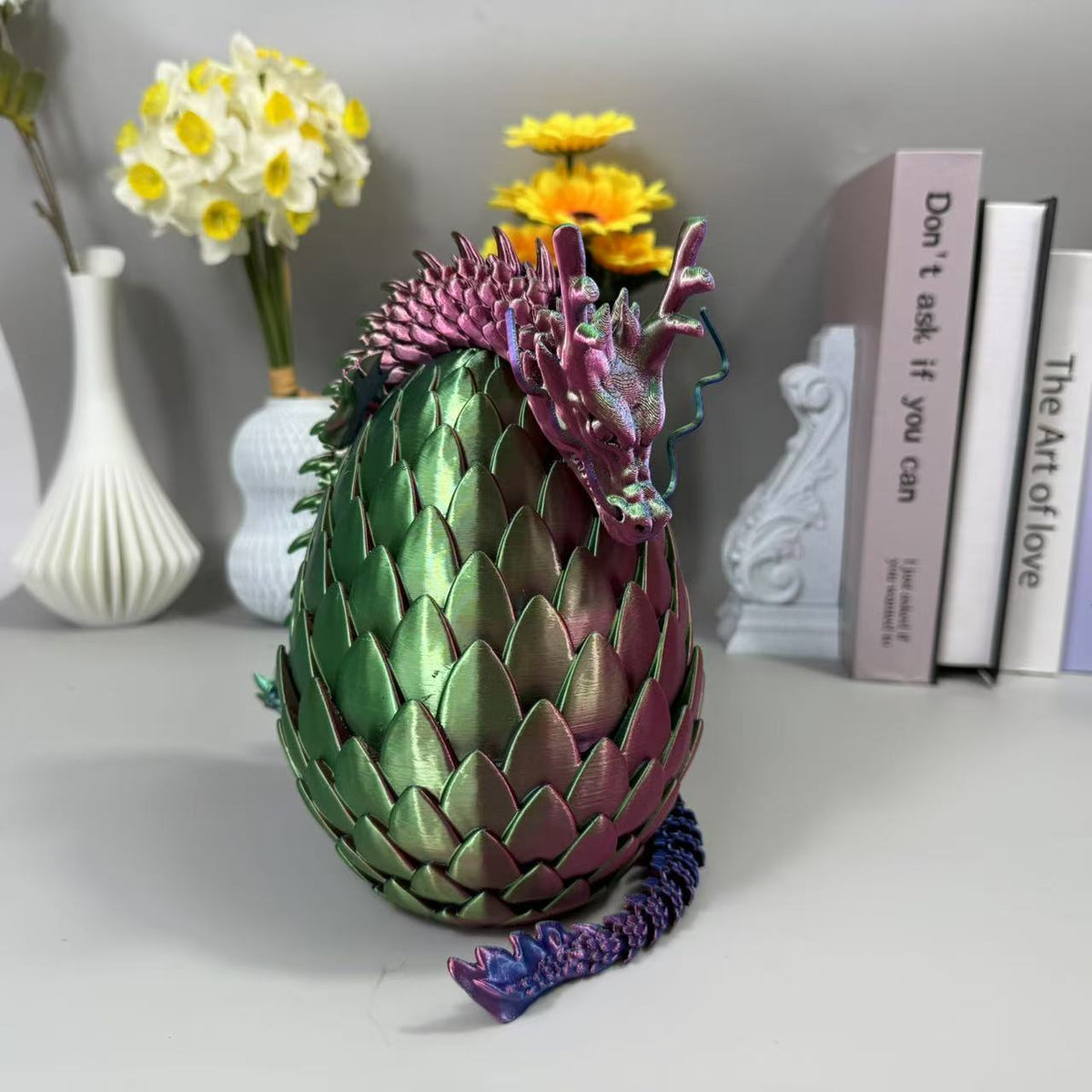 Dragon Egg Gift Set 3D Printed – 7.09in Scaled Egg + 23.62in Large Dragon Ornament, 10 Colors Rainbow Amethyst Crystal Fantasy Collector Gift for Adults Easter Valentine Birthday