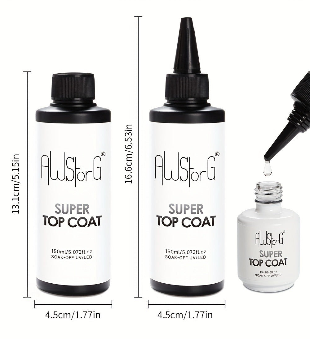 Gel Nail Top Coat 15ml Super Glossy & Matte Soak-Off LED Gel Polish Base Coat — Long-Lasting Salon Manicure Functional Gel Varnish for Home & Nail Salon Use