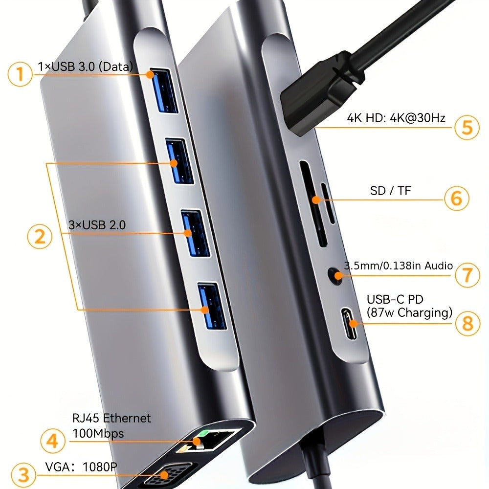 11-in-1 USB-C Docking Station with Triple Display, 4K HDMI, Gigabit Ethernet, 100W PD, 3 USB Ports, SD/TF Card Reader & Audio – Compatible with MacBook, Windows & USB-C Laptops