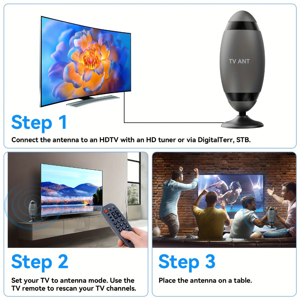 Metal Long Range TV Antenna 200KM - 4K HD USB Interface, One-Touch Long Distance Mode, Indoor Home Car RV, Works with Smart TV & Old TVs, Complete Accessories Included 2026