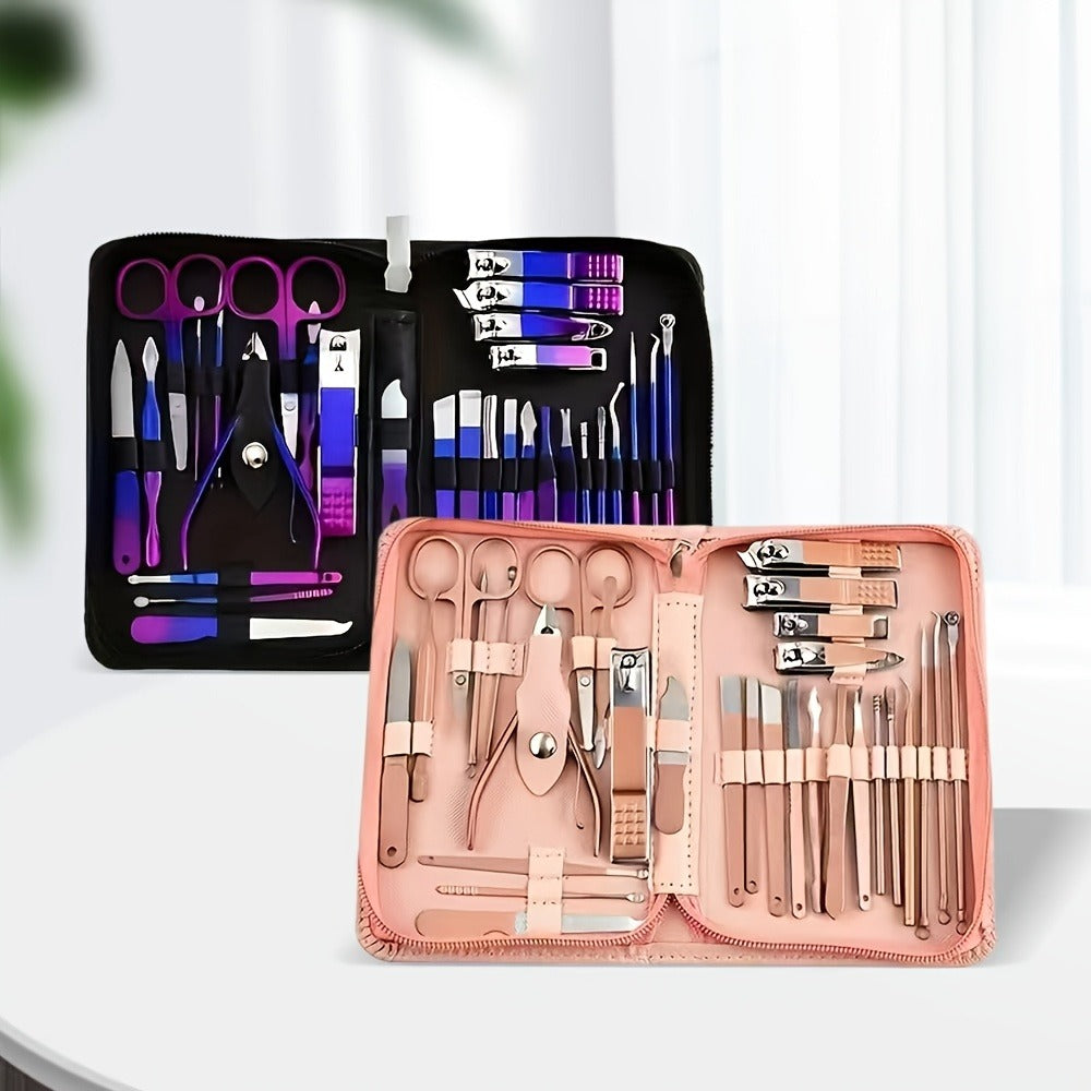 Manicure Set 9 18 30 60pcs Professional Nail Clipper Pedicure Kit Portable Travel Grooming Tools — Cuticle Trimmer Nail File Nail Care Gift Set for Women Girls, Gradient Pink Black Green