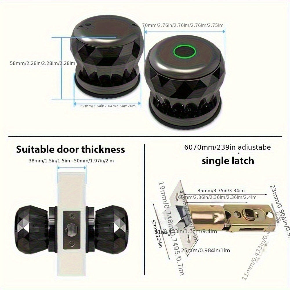 Fingerprint Handle Door Lock with IC Card & Key - 3-in-1 Biometric Keyless Entry, 100 Fingerprint Capacity, Integrated Handle Design for Bedroom, Home, Hotel & Office, Easy Install, Black