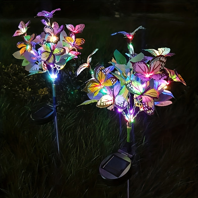 Solar Butterfly Garden Stake Lights Outdoor Waterproof IP65 – 2pcs Colorful LED Solar Powered Lawn Insert Lights for Garden, Courtyard & Patio | Christmas Holiday Yard Decoration Ground Lights