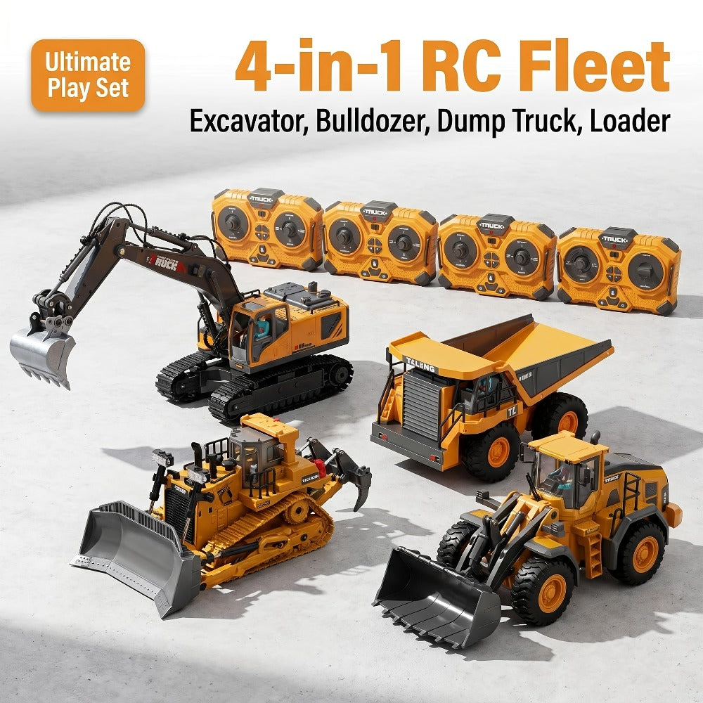 RC Construction Vehicle Set, 11-Channel 2.4GHz 2-in-1 & 4-in-1