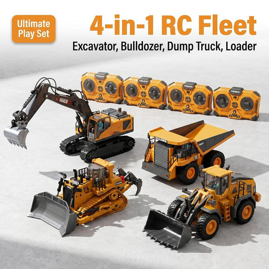 RC Construction Vehicle Set, 11-Channel 2.4GHz 2-in-1 & 4-in-1