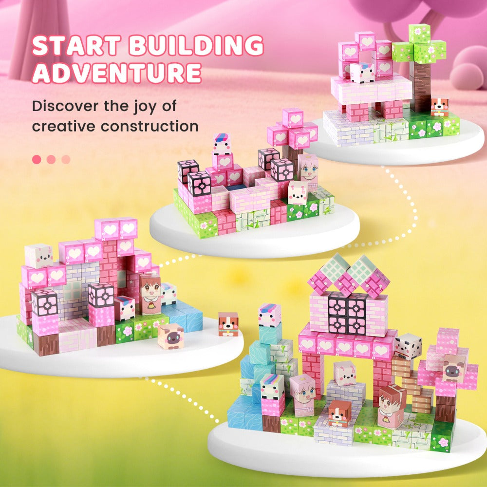 100-Piece Pink Forest Park Magnetic Building Block Set