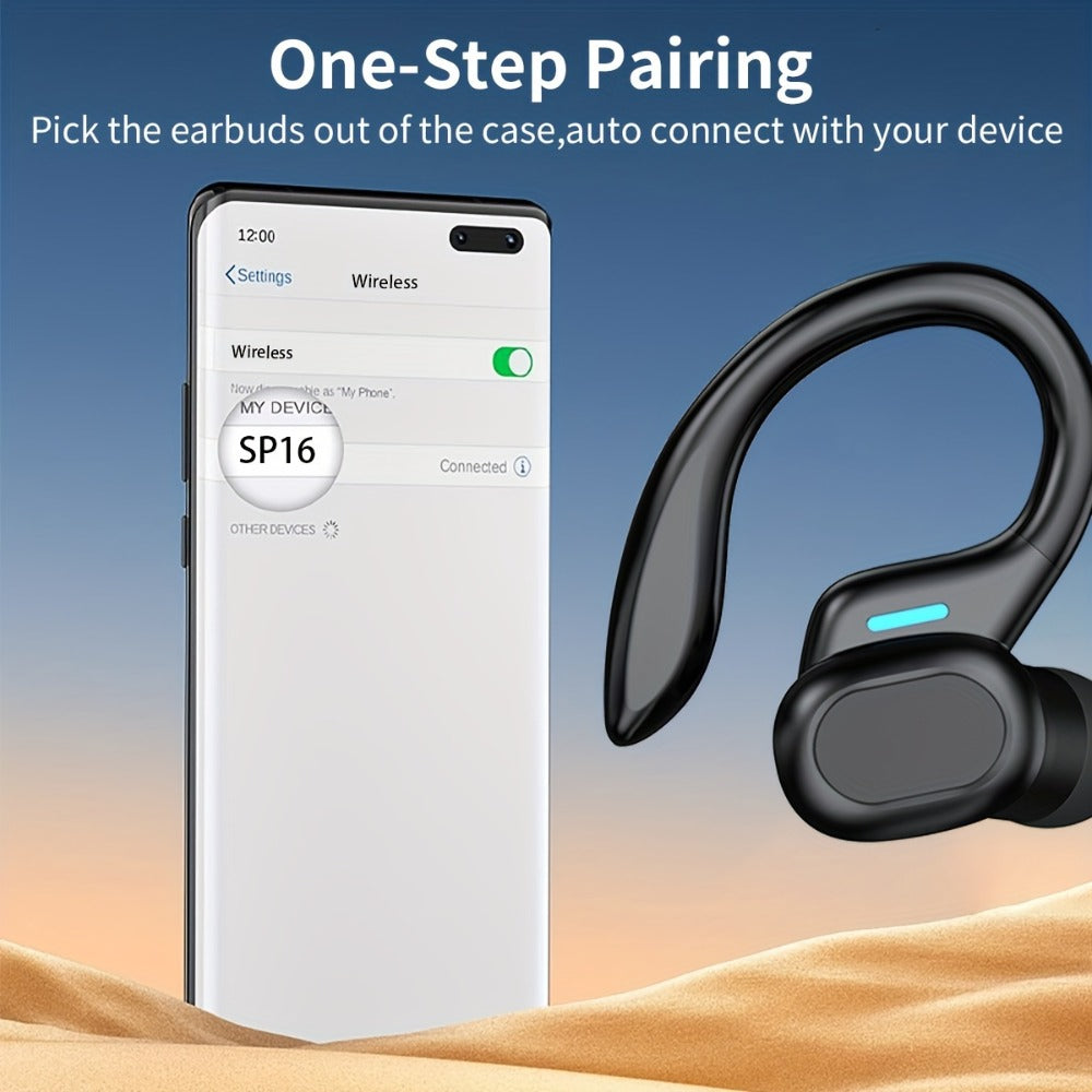 Sports Earhook TWS Earbuds ENC Noise Cancellation, LED Display Charging Case Touch Controls Type-C Charging, True Wireless Earphones Compatible with Mobile Phones for Running Gym Workout