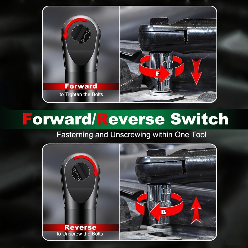Cordless Electric Ratchet Wrench Set 12V - 45Nm High Torque 3/8" Rechargeable Ratchet Wrench with Battery, Charger & Toolbox for Automotive Repair, Angle Frame Installation & Home Improvement (4 Colors)