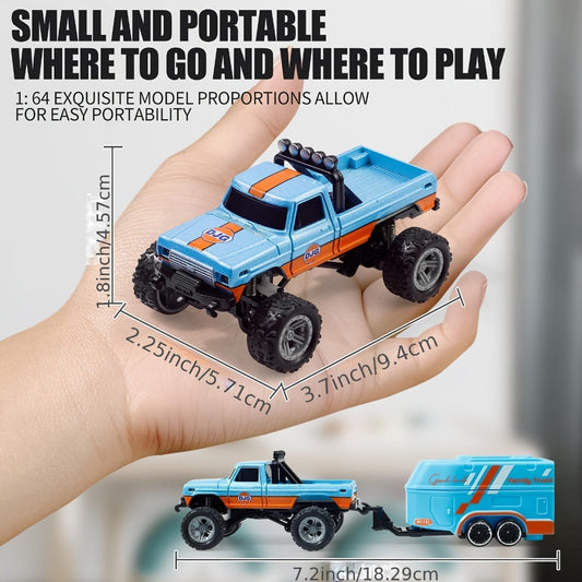 Mini RC Off-Road Truck with Trailer, 1:64 Scale and 2.4GHz Control