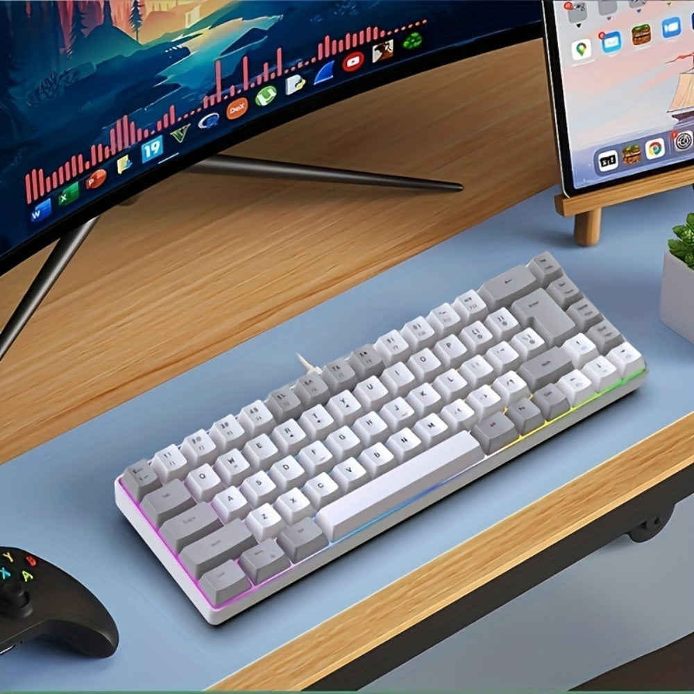RGB Gaming Keyboard 68 Key Wired Mechanical Feel with RGB Backlight Film Switch Keycap Detachable Cable Compact TKL Layout for Gaming Office PC – 61/68 Key Multi-Color Options (K701)