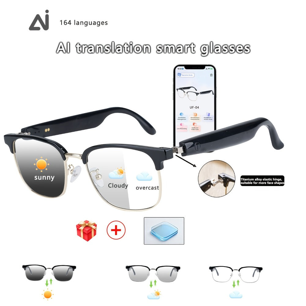 ChatGPT AI Translation Glasses with 160-Language Real-Time Translation, Photochromic Lenses, HiFi Audio & HD Calls – 19 Frame Styles, Unisex Smart Eyewear for Travel & Business