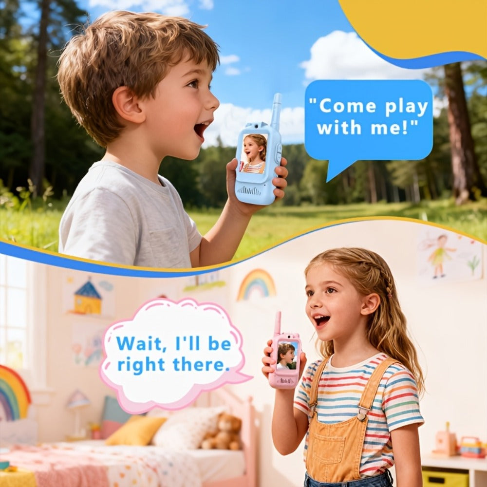 Kids Video Walkie Talkies, Blue and Pink 2-Pack with Voice Changer and Camera