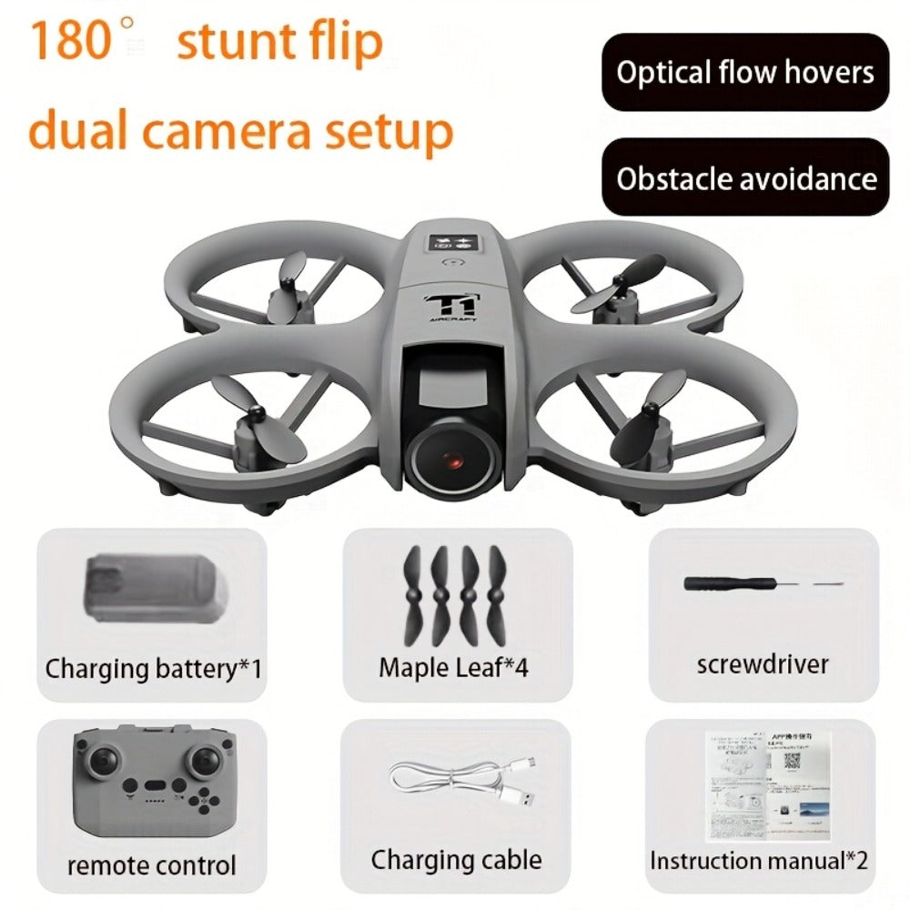 180° Rotating Dual Camera Drone Optical Flow Positioning Gyroscope Stabilization 360° Roll One-Button Takeoff Landing Calibration | Beginner Adult RC Quadcopter Gift for Kids Boys Girls