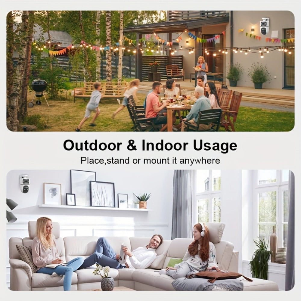 4K Dual Lens Security Camera WiFi Outdoor - 2160P Ultra HD, Dual Band 2.4G & 5GHz, Color Night Vision, Rain Proof, Tamper Detection, Two-Way Audio, Wall Mount for Home Indoor & Outdoor Surveillance
