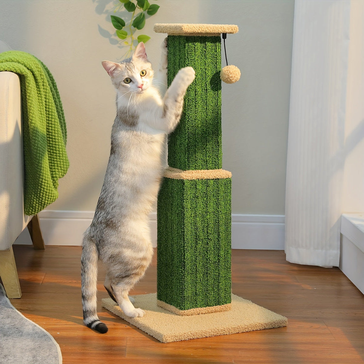 Cat Scratching Post Multi-Tier Sisal Tower for Indoor Cats – 18.9" & 32" Cat Tree with Hanging Ball Toy, Natural Sisal Rope, Sturdy Base – Green, Brown, Gray, Black, Beige Options
