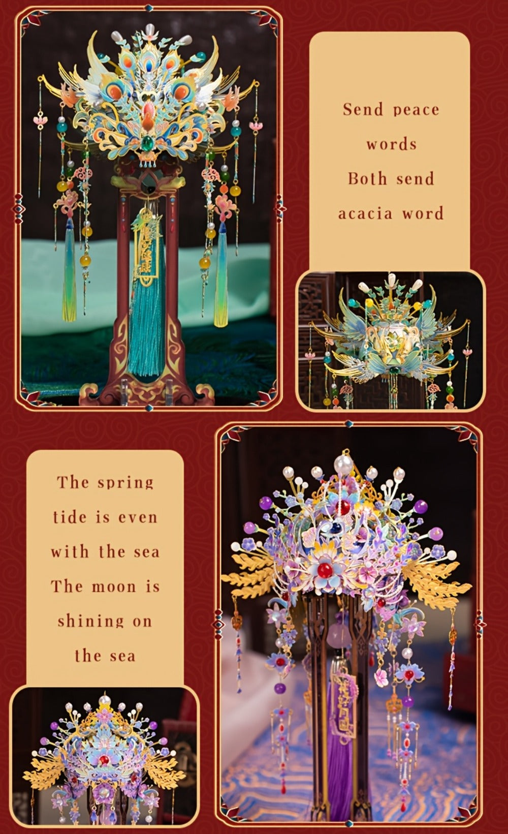 3D Metal Puzzle Phoenix Crown Qingluan – Blue & Gold DIY Assembly with Beads & Tassels, Chinese Mythology Art Collectible, Unique Romantic Gift for Girlfriend Boyfriend Birthday Anniversary