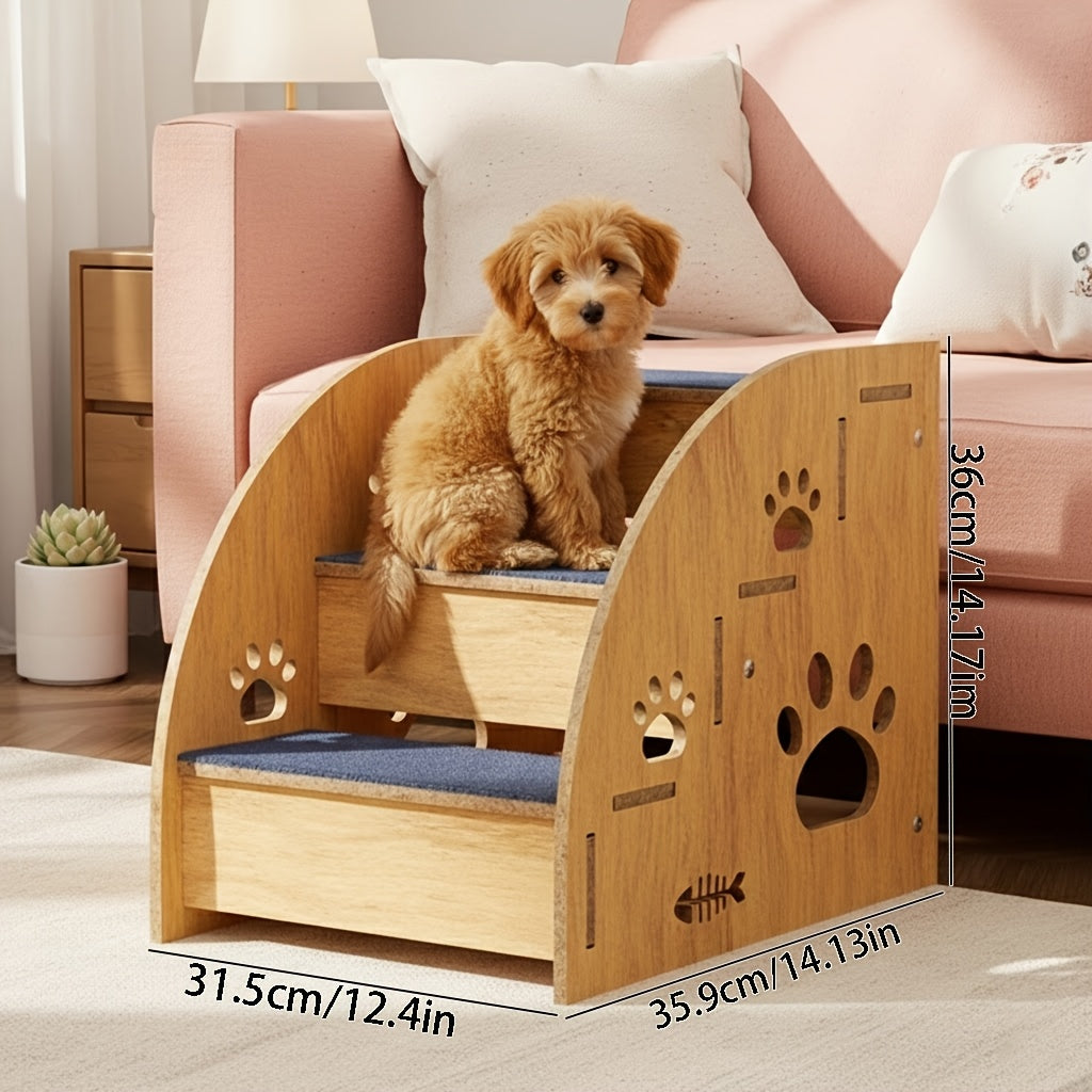 Dog Stairs for Bed & Couch Non-Slip – 3 to 5 Step Pet Steps with Safety Rails, Ramp Design for Small Medium Dogs, Cats & Senior Pets, Wooden & Foam Options Available