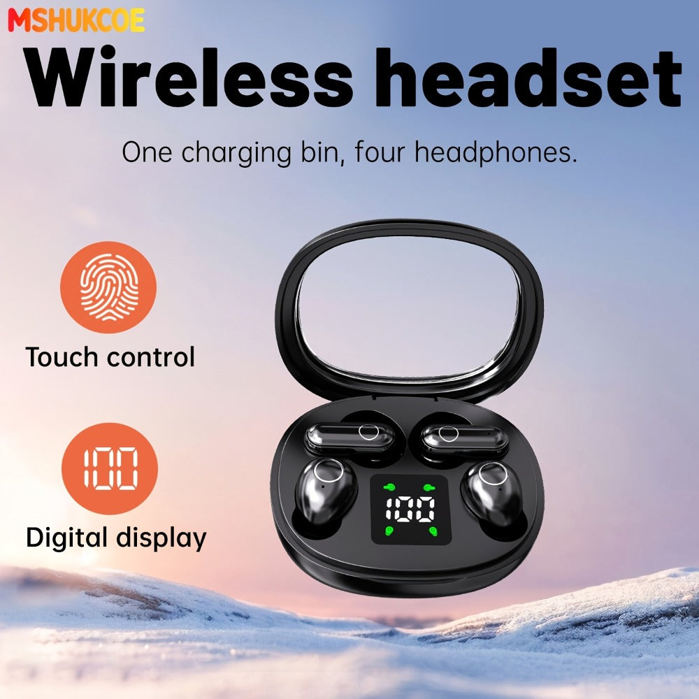 MSHUKCOE 2in1 Sleep Earbuds Invisible Mini Noise Cancelling, 6D HiFi Sound Effect Low Bass Wireless Headphones Long Battery Life, Comfortable Wear for Leisure Office Classroom, Birthday Gift