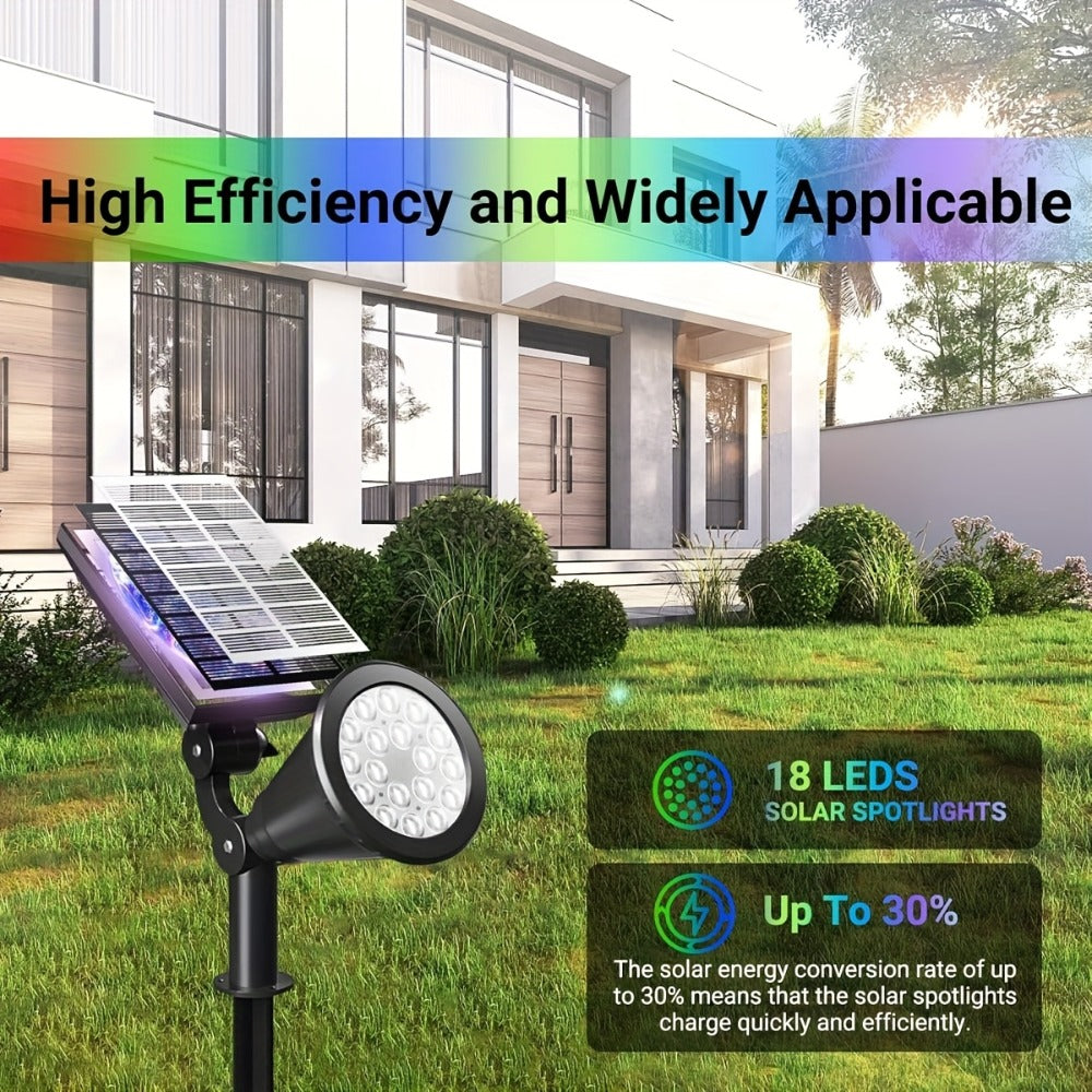 Solar Landscape Lights 2-in-1 Wall & Ground – Independent Adjustable Solar Panel Auto On/Off | 8 Color Modes Outdoor Solar Spotlight for Garden, Driveway, Sidewalk & Pool Area | IP44 Waterproof