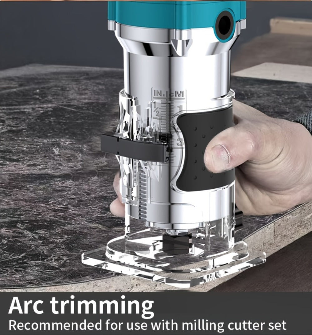 Wood Router Carving Machine Electric Trimmer – Wood Slotting, Drilling & Engraving Tool with Optional 15pc Milling Cutter Set, for Woodworking, Furniture Making & DIY Crafts