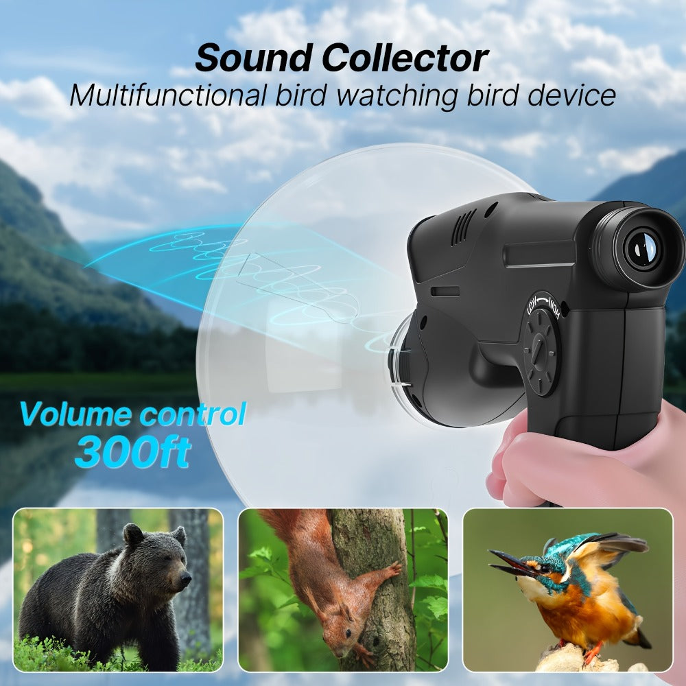 Bionic Ear Monocular Bird Listening Device 8x Magnification, ProSound Digital Sound Amplifier, Long Range 1200M, Noise Cancellation, for Bird Watching Hunting Nature Observation, Halloween Christmas Gift