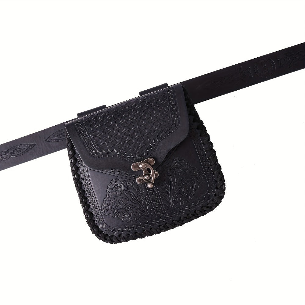 Dragon-Embossed Faux Leather Waist Bag for Renaissance Faire and Cosplay