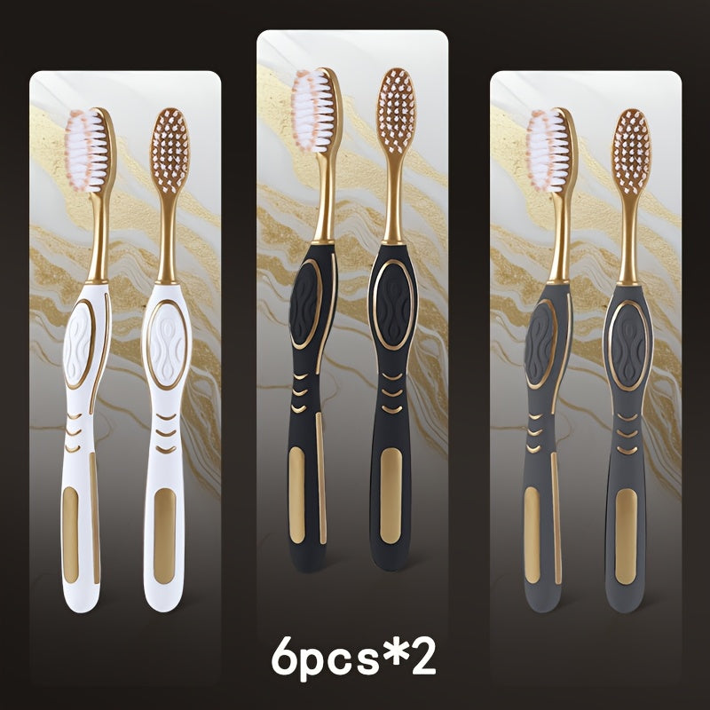 Gloryin Soft Bristle Toothbrush Set Anti-Slip Olive Handle Full Size Head Gentle Gum Care Daily Oral Hygiene for Adults Couples Household Travel 6pcs 12pcs Value Pack